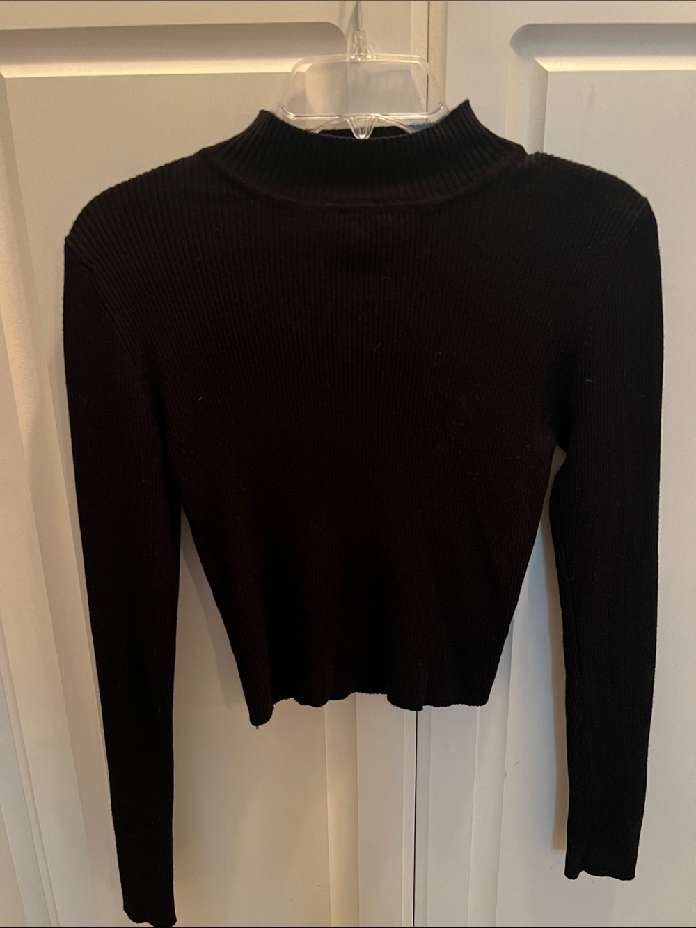 The Slope Brooklyn NY Women's Black Ribbed Mock Neck Long-Sleeve Top